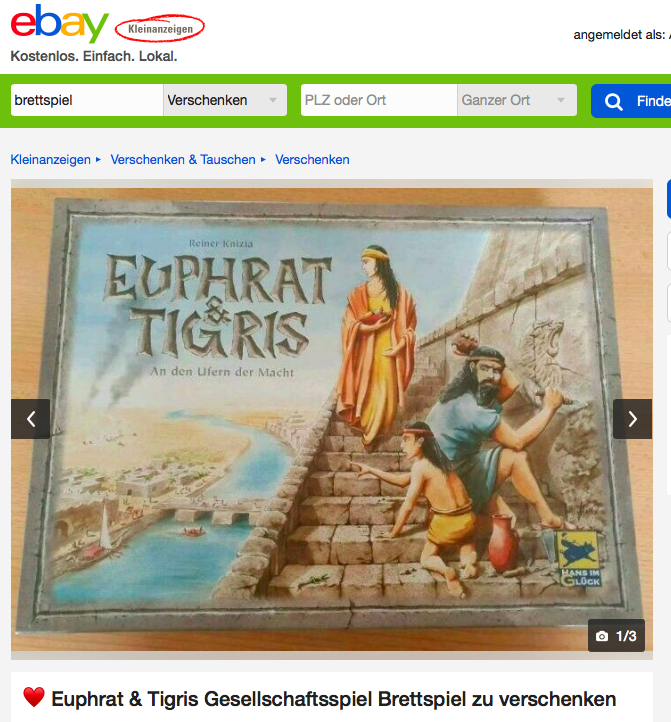 eBay Kleinanzeigen Brettspiel Euphrat & Tigris – Kostenlos eBay Kleinanzeigen Brettspiel Euphrat & Tigris - Kostenlos