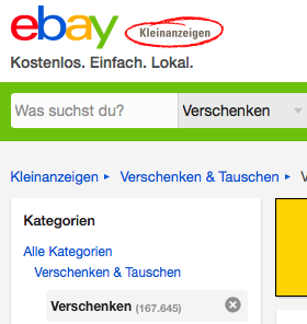eBay Kleinanzeigen Kategorie "Verschenken"