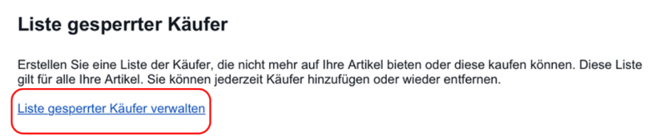 Ebay Liste gesperrter Käufer verwalten