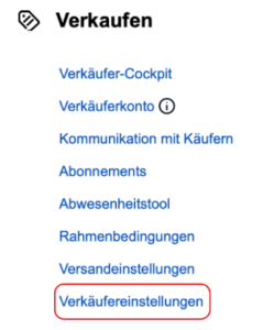 Ebay Verkäufereinstellungen