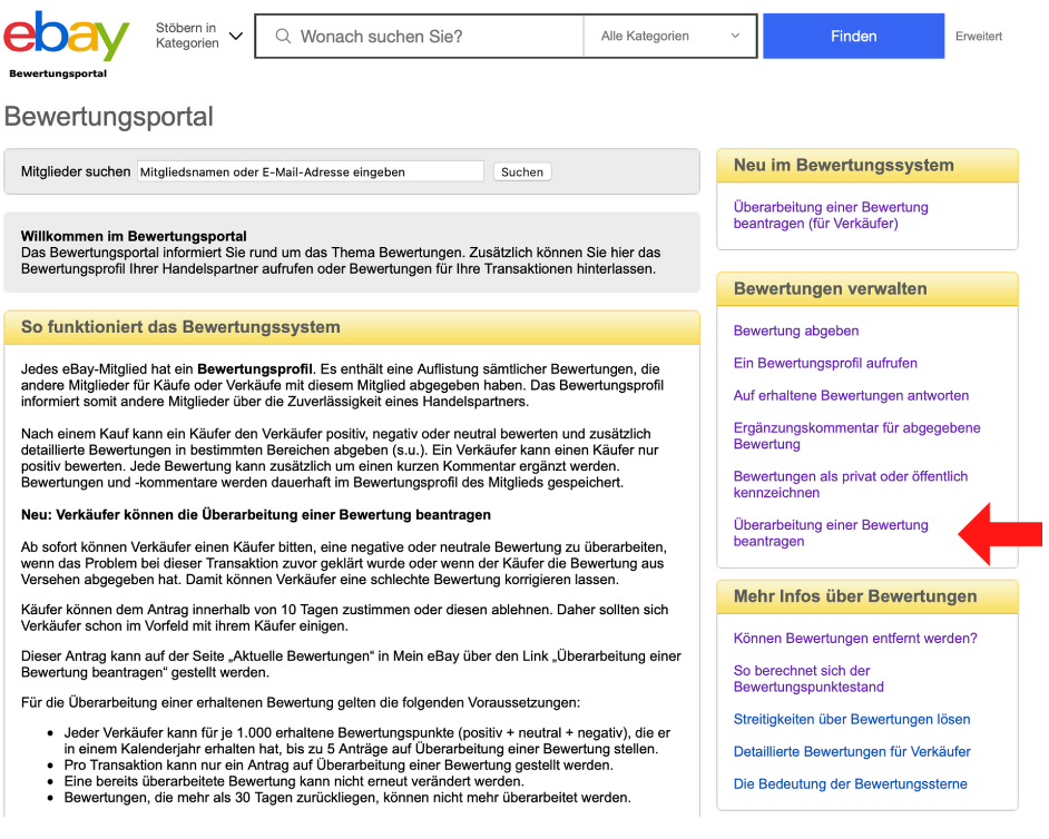 Überarbeitung einer Bewertung beantragen Überarbeitung einer Bewertung beantragen